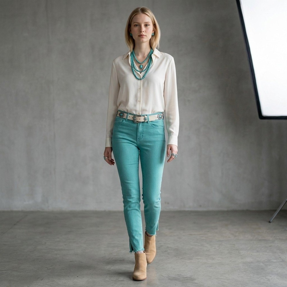 Sam Edelman The Kitten Mid Rise Skinny Ankle Jeans Teal Green Raw Hem Size 27